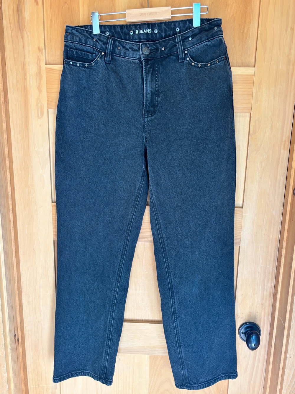 R Jeans Women's Black Studded Straight-Leg High-Rise Jeans 28P